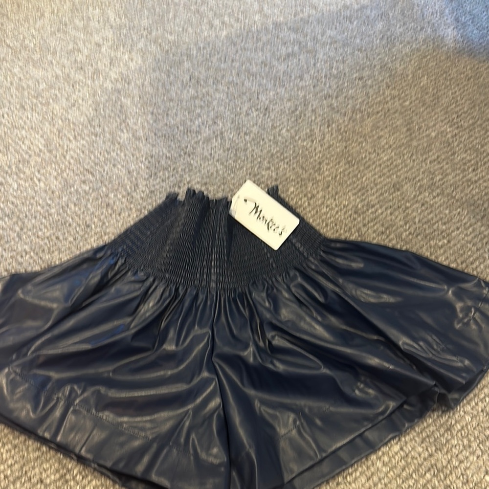 Monkeys navy faux leather swing short